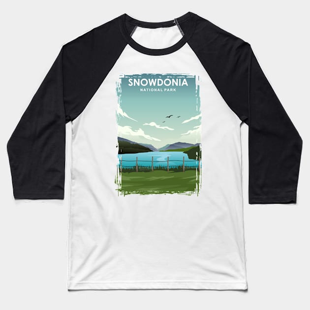 Snowdonia National Park Wales UK Travel Poster Baseball T-Shirt by jornvanhezik